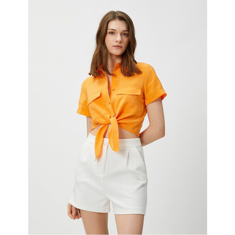 Koton Shirt Collar Plain Orange Women's Shirt 3sak60001ew