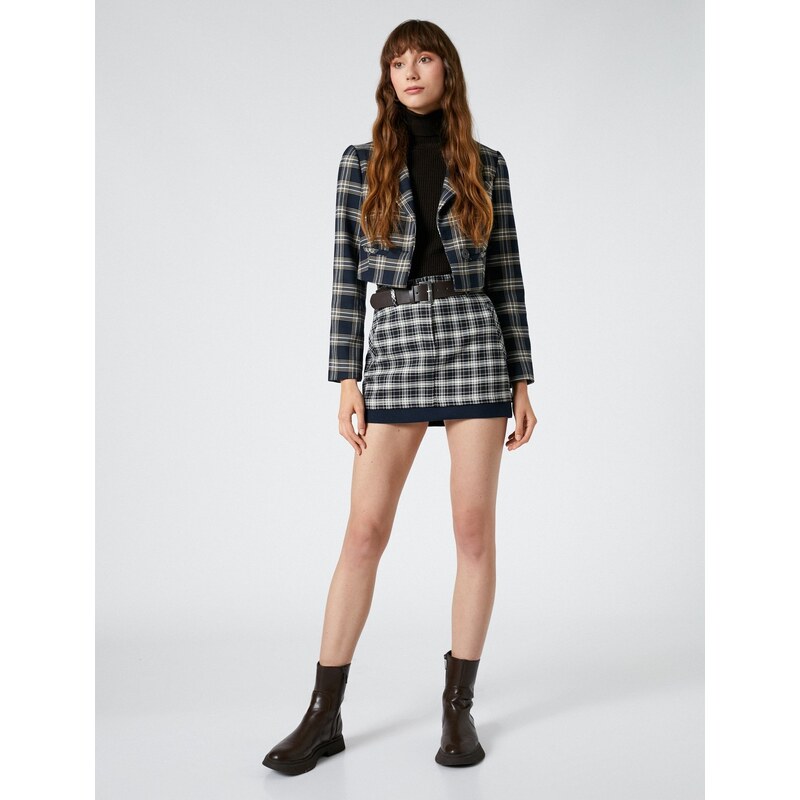 Koton Plaid Mini Skirt with Belt