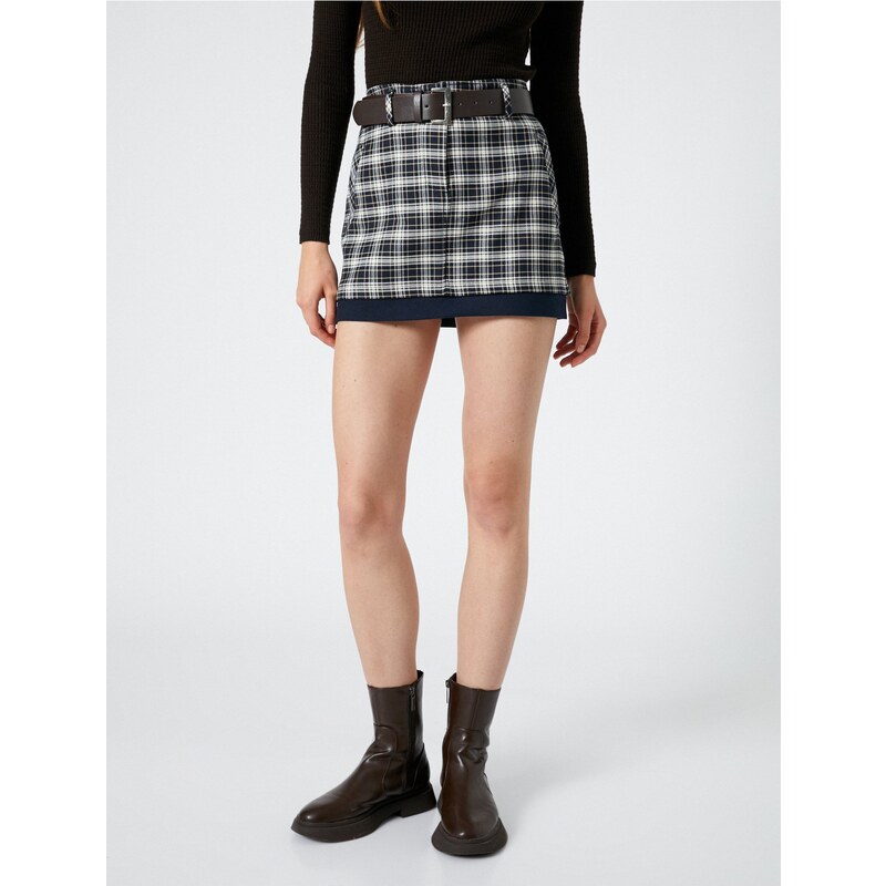 Koton Plaid Mini Skirt with Belt