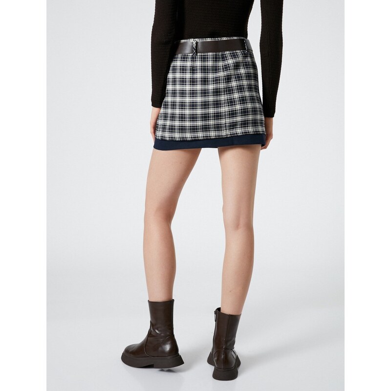 Koton Plaid Mini Skirt with Belt