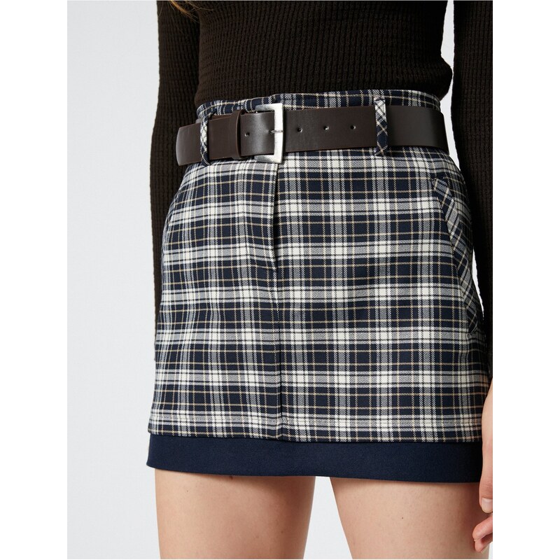 Koton Plaid Mini Skirt with Belt