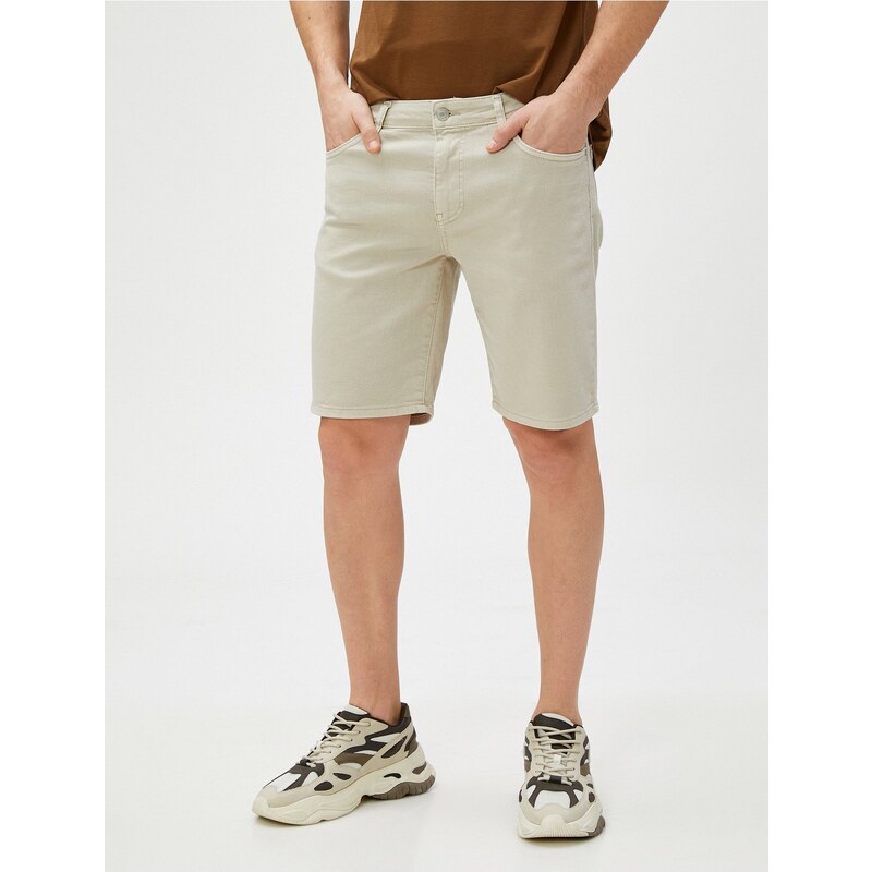 Koton Bermuda Gabardine Shorts With Pocket Detailed Buttons Cotton