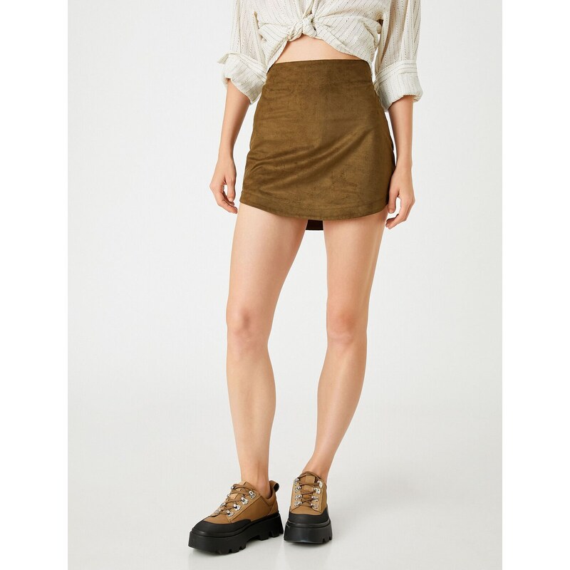 Koton Mini Skirt With A Suede Look, Zip Closure