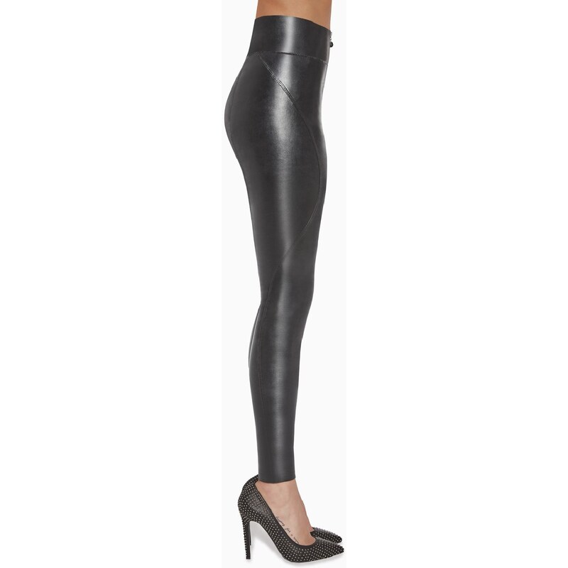 Bas Bleu AUDREY leather leggings with high waist and stitching