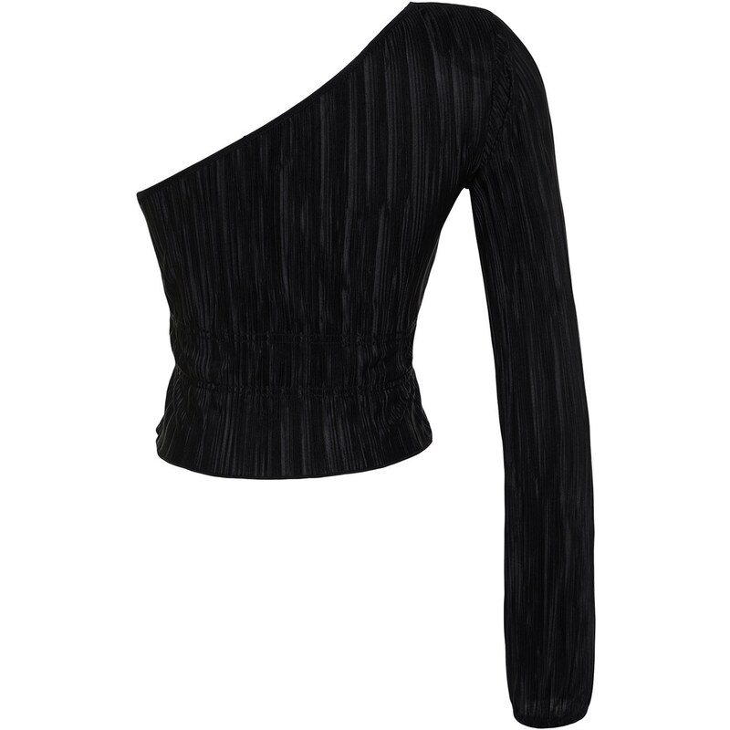 Trendyol Black Single Sleeve Pleated Blouse