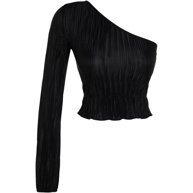 Trendyol Black Single Sleeve Pleated Blouse