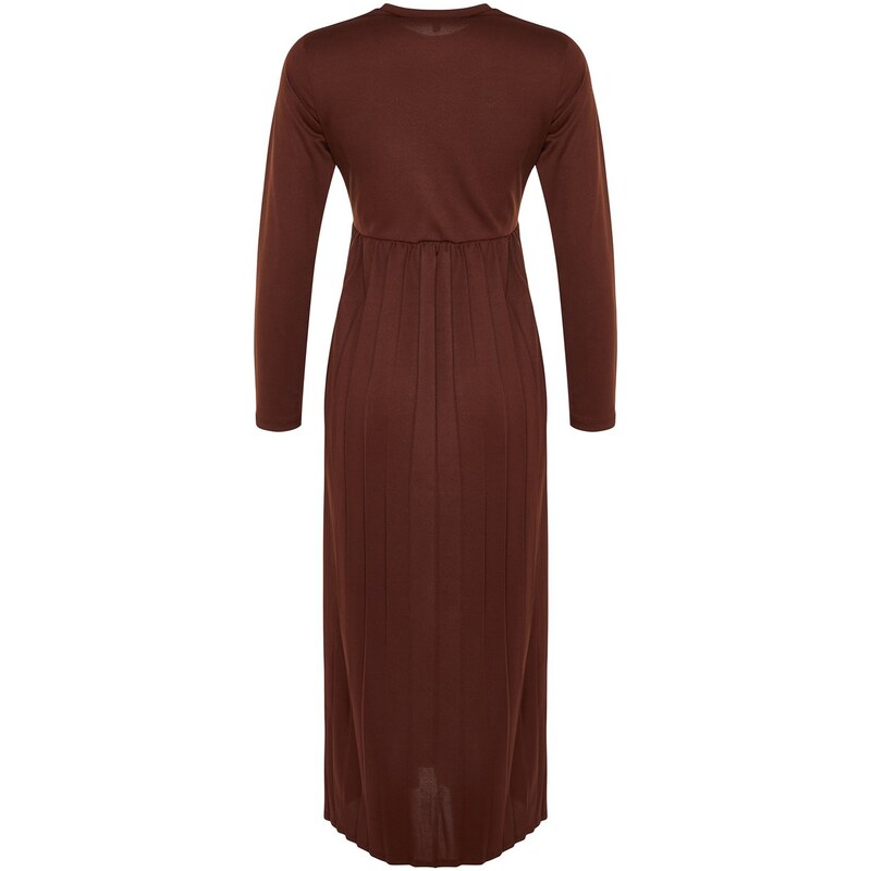 Trendyol Pleated Brown Scuba Knit Dress