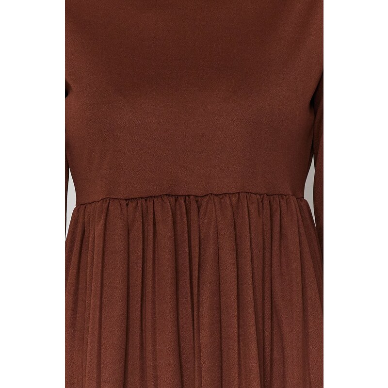 Trendyol Pleated Brown Scuba Knit Dress