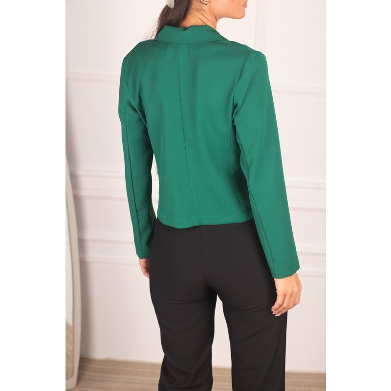 armonika Women's Dark Green Single Button Crop Jacket