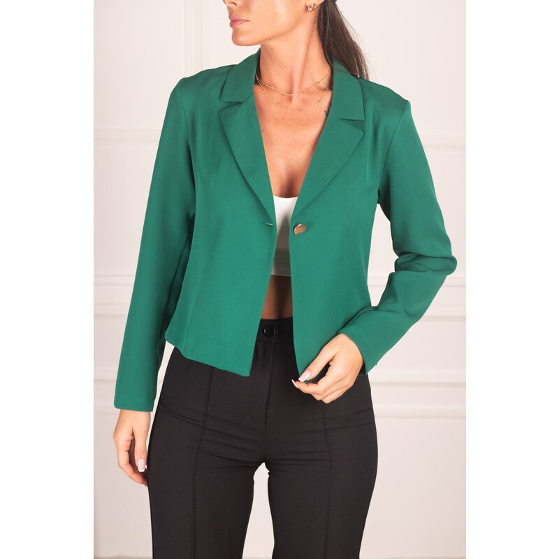 armonika Women's Dark Green Single Button Crop Jacket