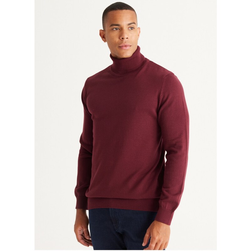 Altinyildiz Classics Full Turtleneck Men's Standard Claret Red Sweater 4A4924100058