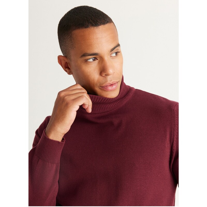 Altinyildiz Classics Full Turtleneck Men's Standard Claret Red Sweater 4A4924100058