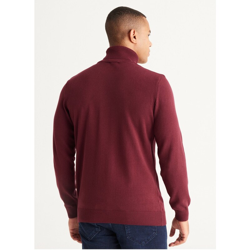 Altinyildiz Classics Full Turtleneck Men's Standard Claret Red Sweater 4A4924100058