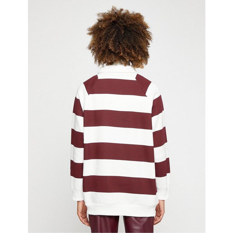 Koton Polo Neck Sweatshirt Oversize Striped Long Sleeve Fleece Inner