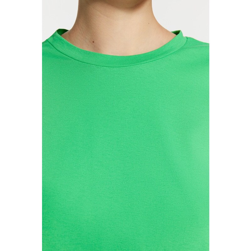 Trendyol Green 100% Cotton Button Detailed Wadding Look Basic Crew Neck Knitted T-Shirt