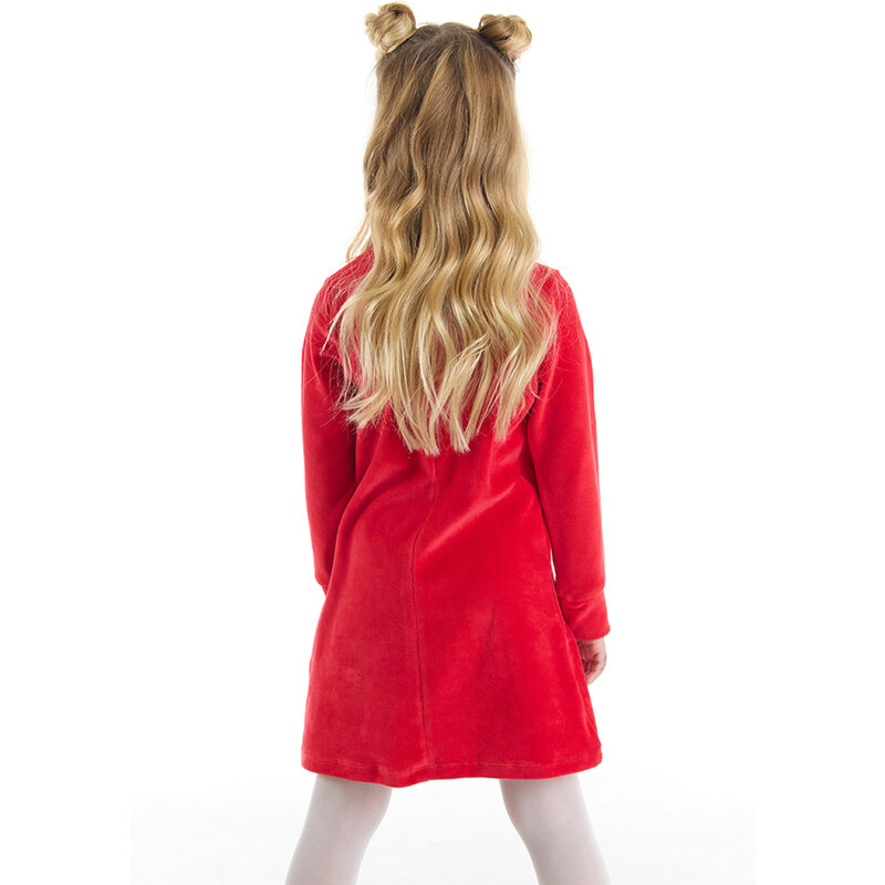 Denokids Naughty Elk Girl Christmas Velvet Red Dress