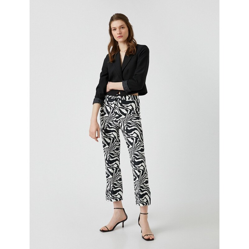 Koton Zebra vzorované kalhoty slim cut 108408583