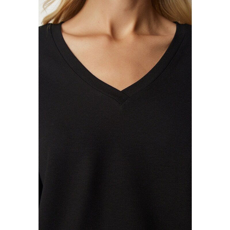 Happiness İstanbul Women's Black V-Neck Knitwear Blouse