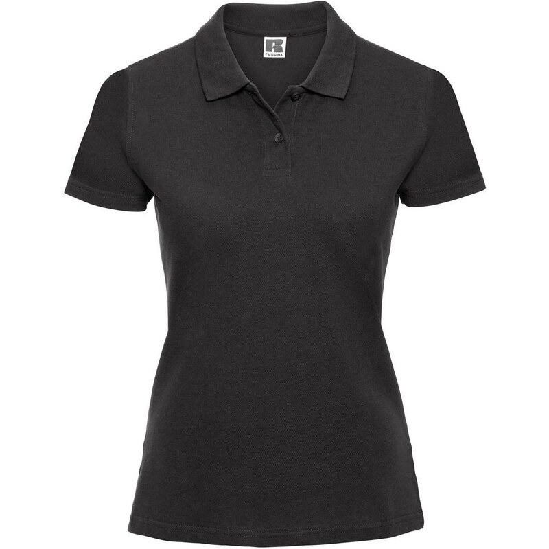 Womens polo shirt black 100% cotton Russell