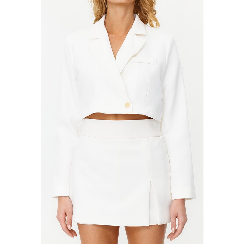 Trendyol Ecru Crop Woven Lined Blazer Jacket