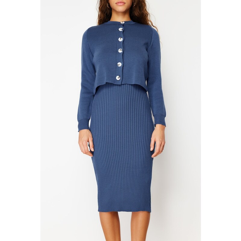 Trendyol Indigo Midi Knitwear Cardigan Suit