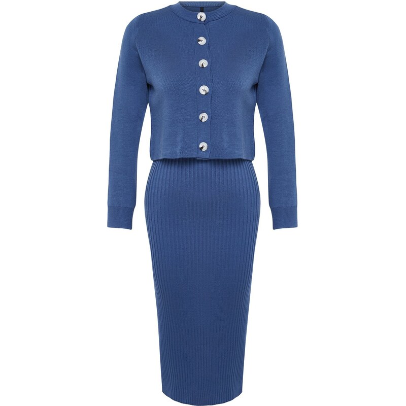 Trendyol Indigo Midi Knitwear Cardigan Suit