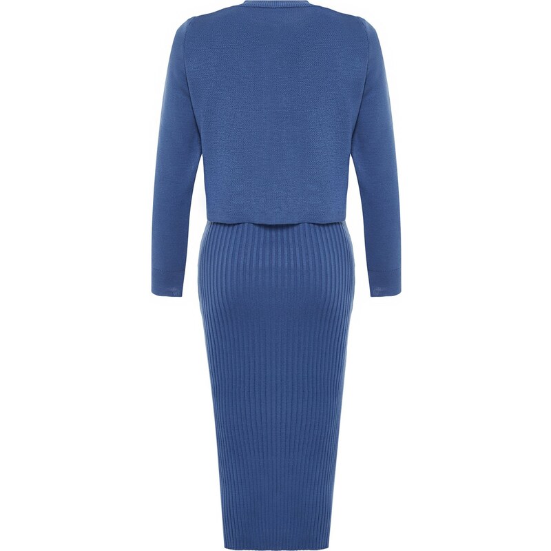 Trendyol Indigo Midi Knitwear Cardigan Suit