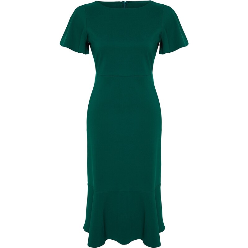 Trendyol Curve Dark Green Finike Woven Plus Size Dress