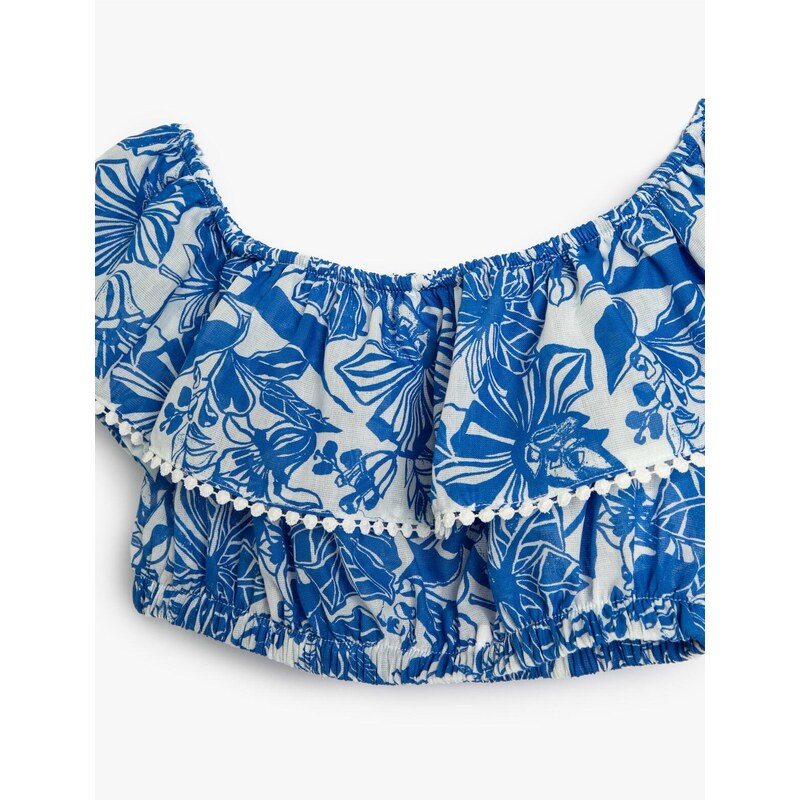 Koton Crop Blouse Off The Shoulder Ruffle Floral Viscose