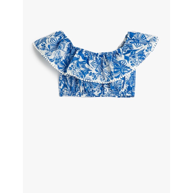 Koton Crop Blouse Off The Shoulder Ruffle Floral Viscose