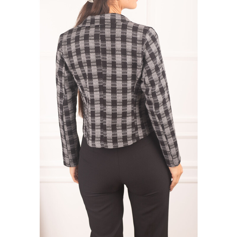 armonika Women's Smoky Double Breasted Collar Tweed Crop Jacket