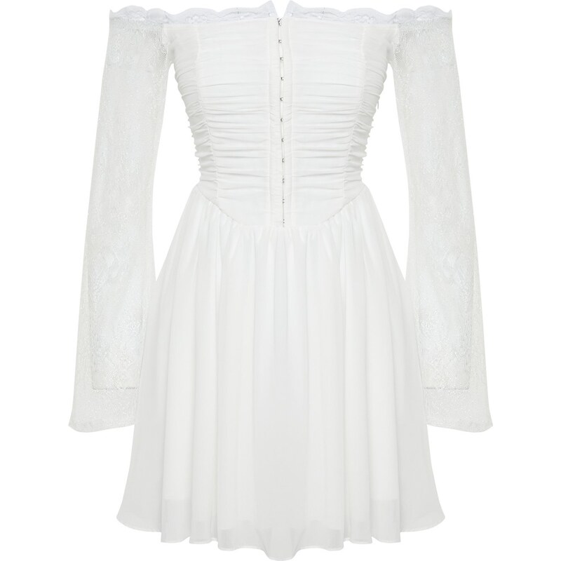 Trendyol Bridal White Waist Opening/Skater Lining Agraphed Chiffon Wedding/Nikah Elegant Evening Dress