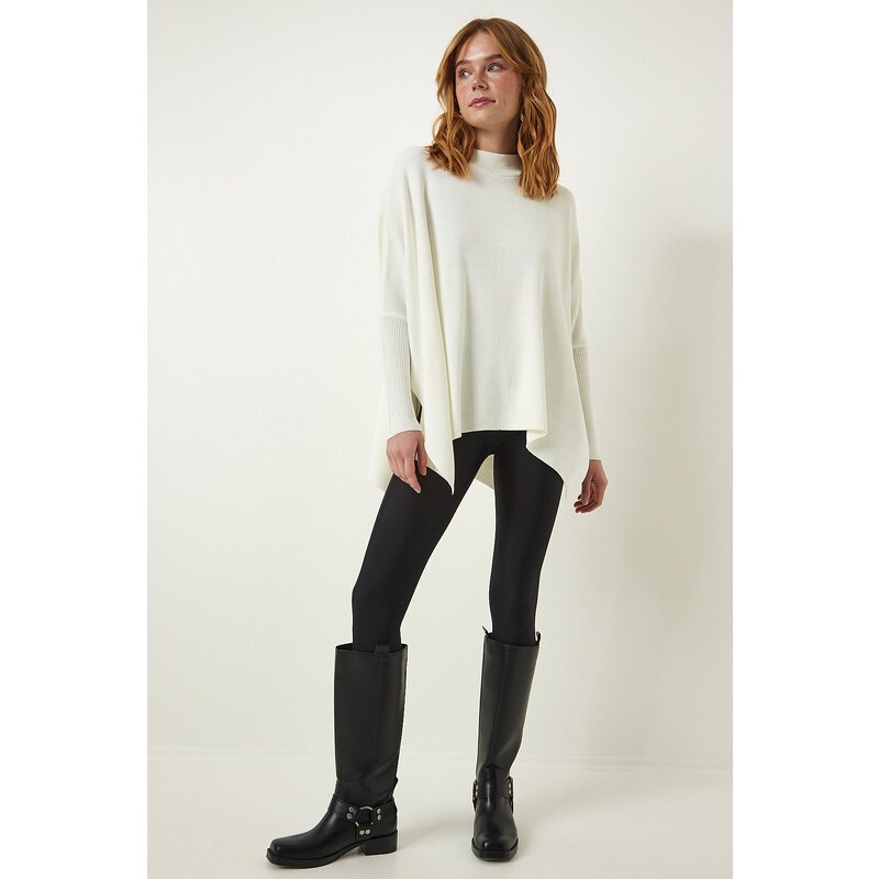 Happiness İstanbul Bone High Neck Slit Knitwear Poncho Sweater