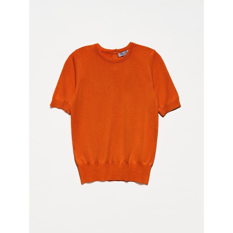 Dilvin 1280 Crew Neck Buttoned Short Sleeve Sweater-Burnt Orange