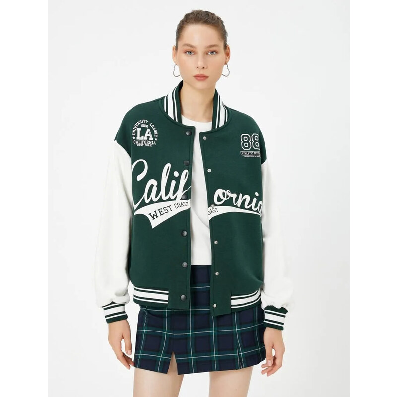 Koton Bomber Jacket Aplikace Detailní College Printed Pocket