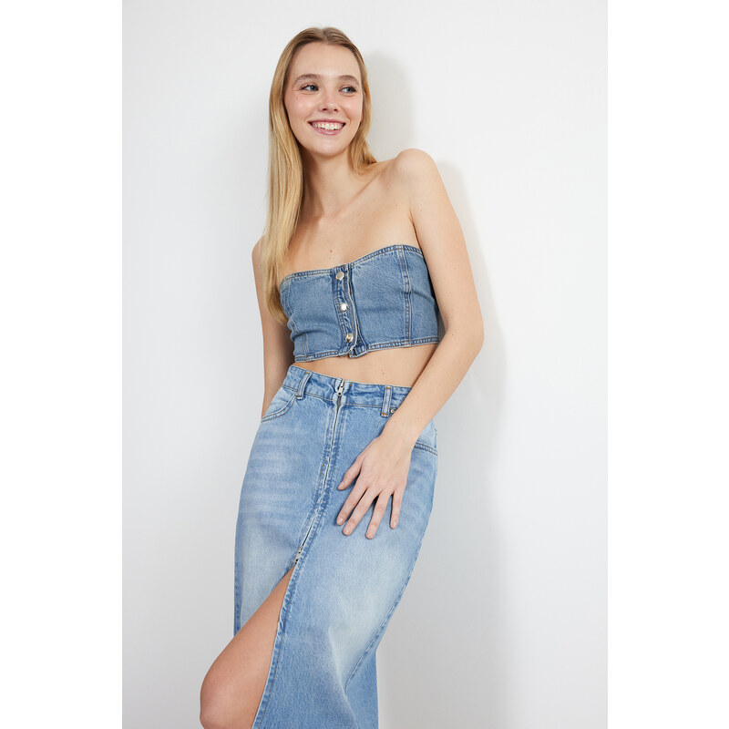 Trendyol Blue Strapless Denim Bustier