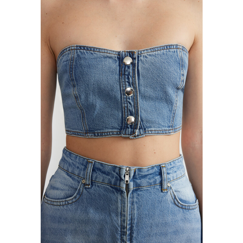 Trendyol Blue Strapless Denim Bustier