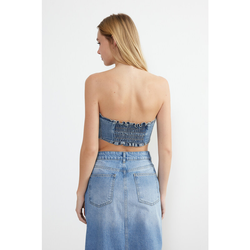 Trendyol Blue Strapless Denim Bustier