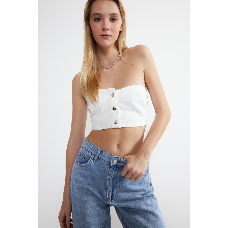 Trendyol White Strapless Denim Bustier