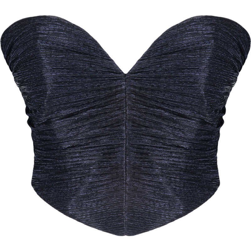 Trendyol Navy Blue Crop Knitted Shimmer Bustier