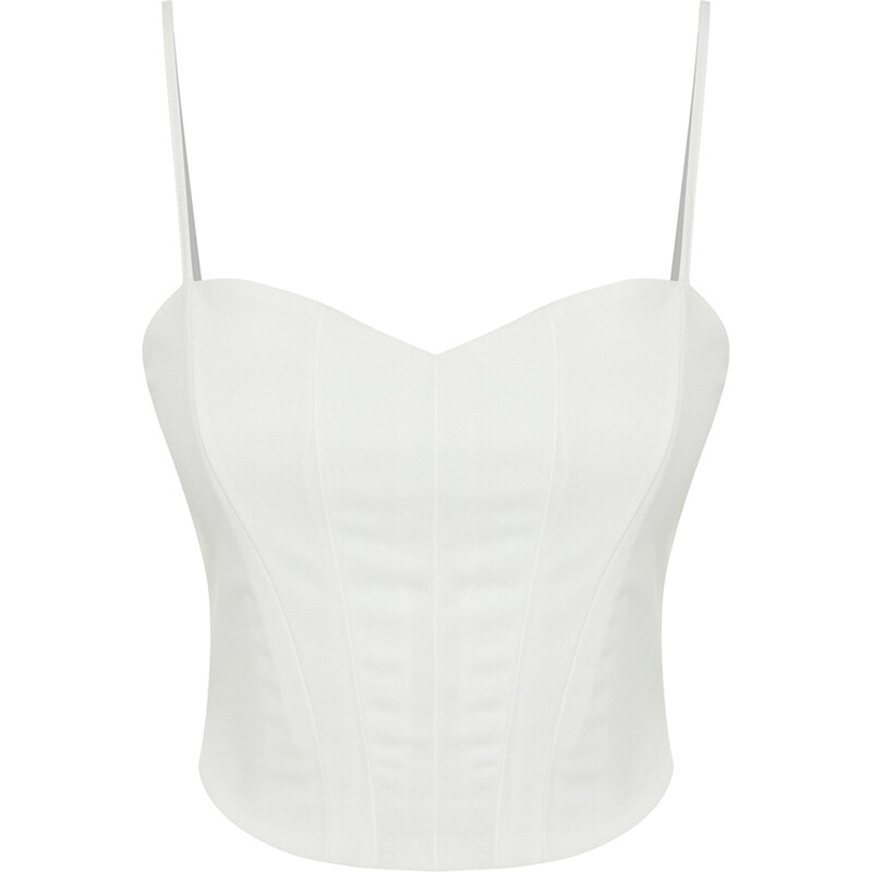 Trendyol White Fitted/Situated Crop Strap Crepe Knitted Bustier