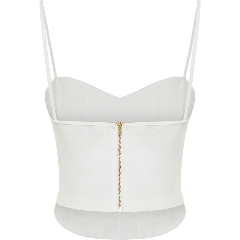 Trendyol White Fitted/Situated Crop Strap Crepe Knitted Bustier