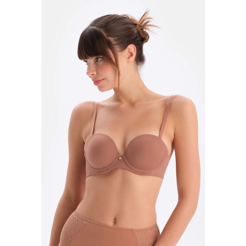 Dagi Brown 1078Kc Plumeria Strapless Half Padded Bra