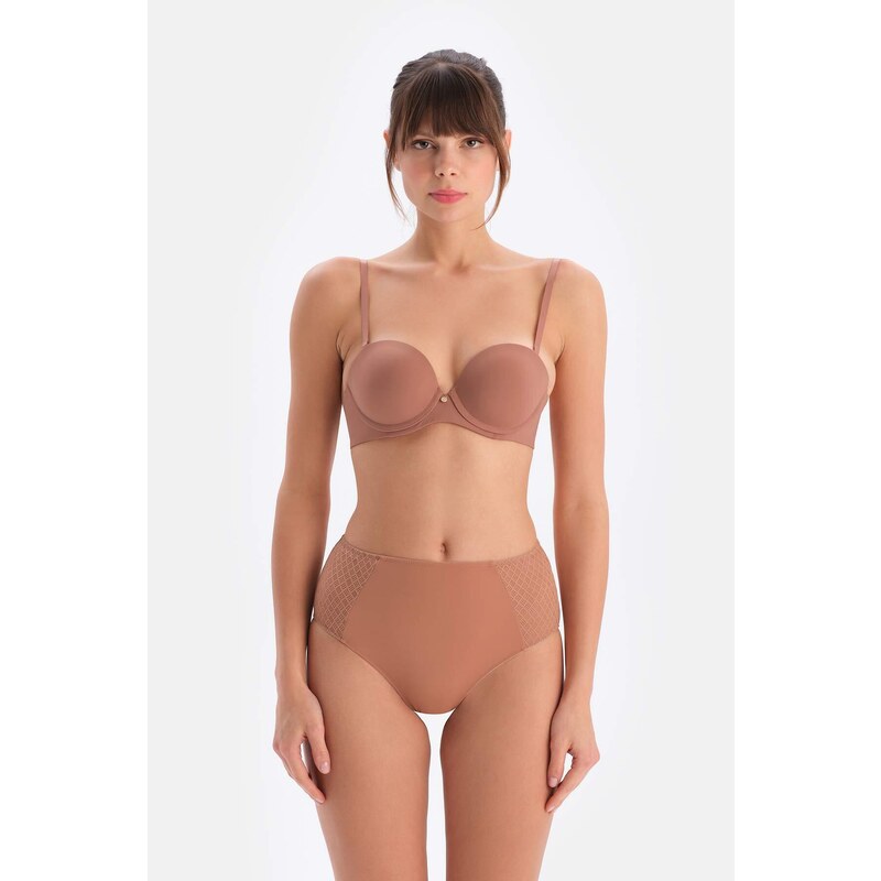 Dagi Brown 1078Kc Plumeria Strapless Half Padded Bra