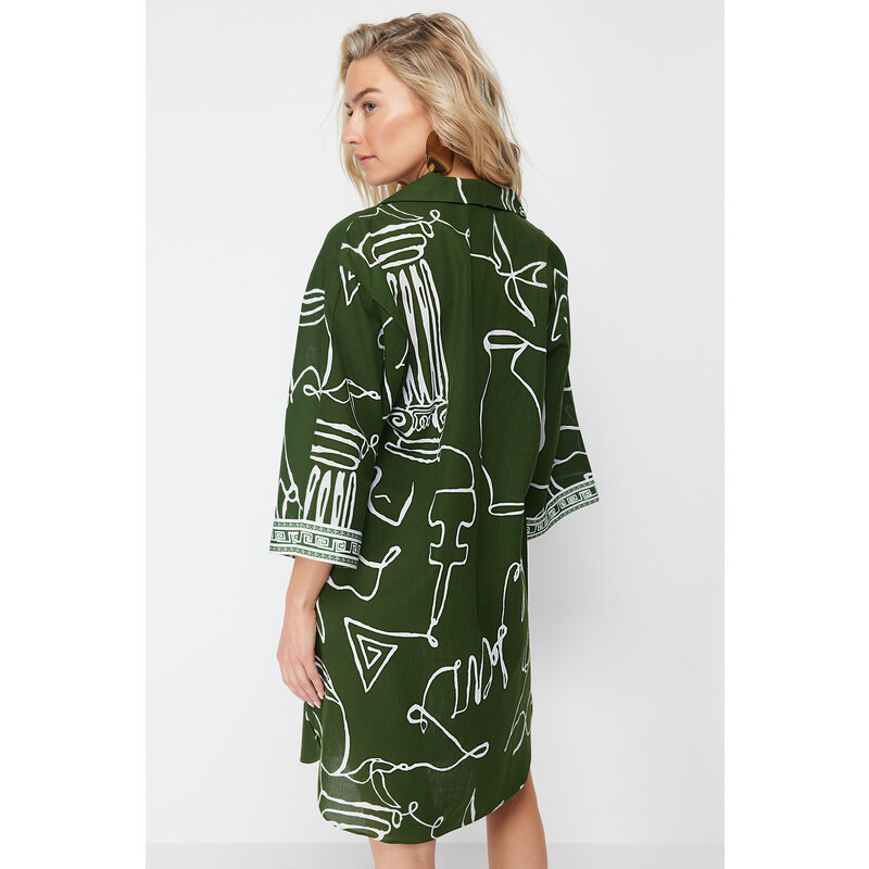 Trendyol Abstract Pattern Wide Fit Midi Woven 100% Cotton Beach Dress