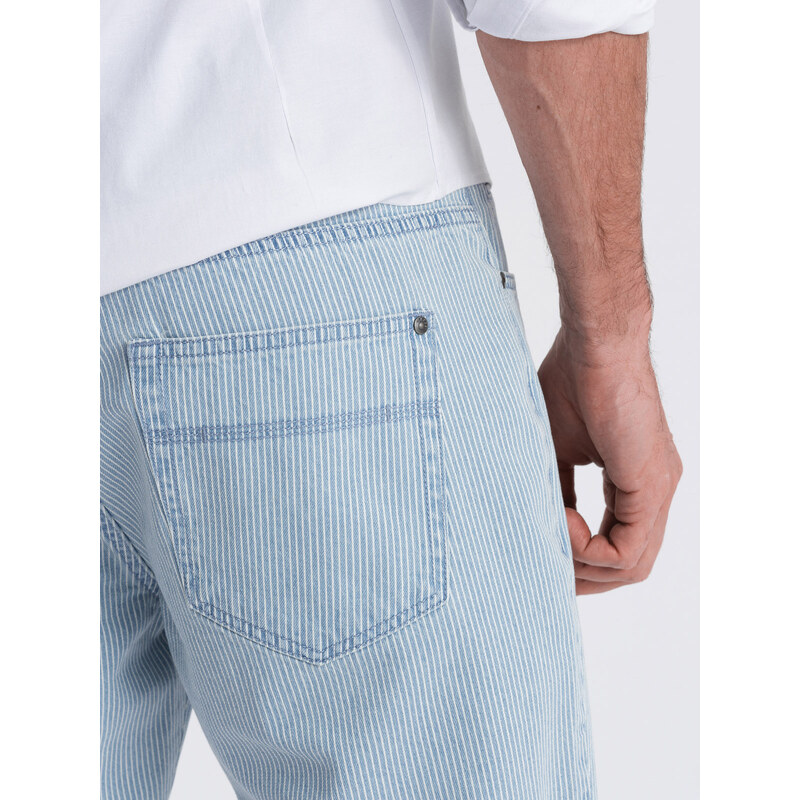 Ombre Men's denim shorts in delicate stripe - light blue