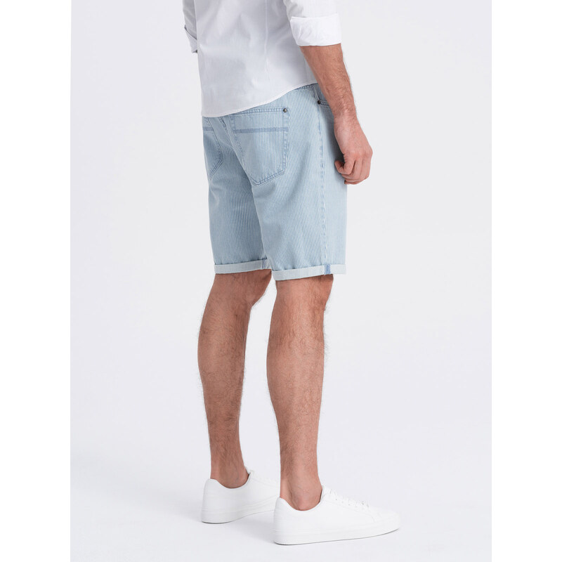 Ombre Men's denim shorts in delicate stripe - light blue