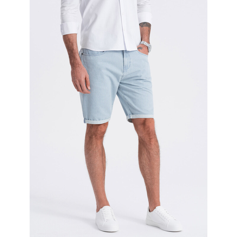 Ombre Men's denim shorts in delicate stripe - light blue