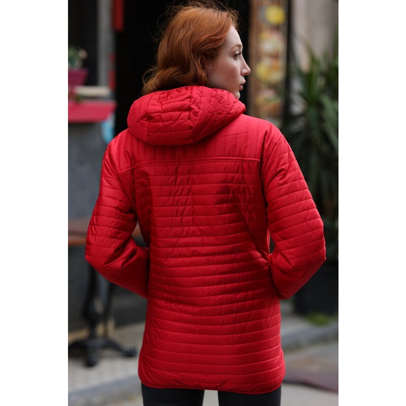 River Club Women's Red Hooded Inner Lined Water And Windproof Coat.