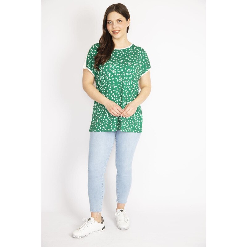 Şans Women's Green Plus Size Front Patterned Blouse